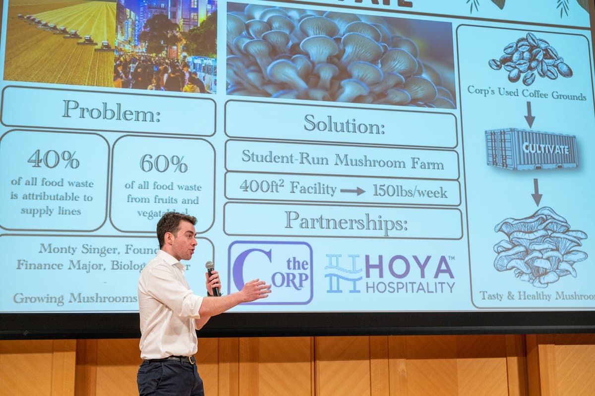 Monty Singer presenting the CULTIVATE pitch on stage